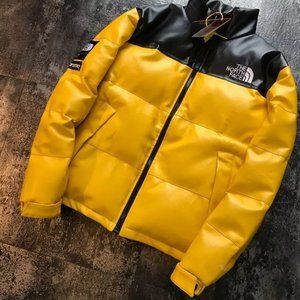 North Face Yellow leather down jacket